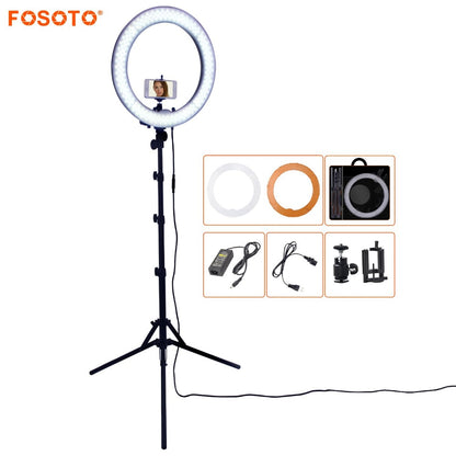 FOSOTO RL-18 55W 5500K 240 LED iluminación fotográfica regulable foto de cámara/estudio/teléfono fotografía anillo lámpara de luz y soporte de trípode