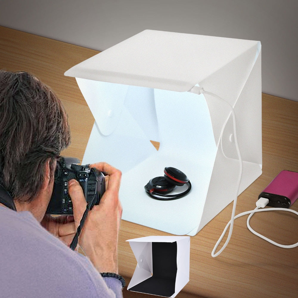 fosoto Portable LED Light Folding Studio Diffuse Soft Box 24cm 9" Black White Mini Photography Background Photo Studio lightbox