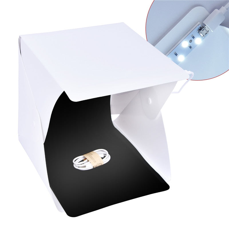 fosoto Portable LED Light Folding Studio Diffuse Soft Box 24cm 9" Black White Mini Photography Background Photo Studio lightbox