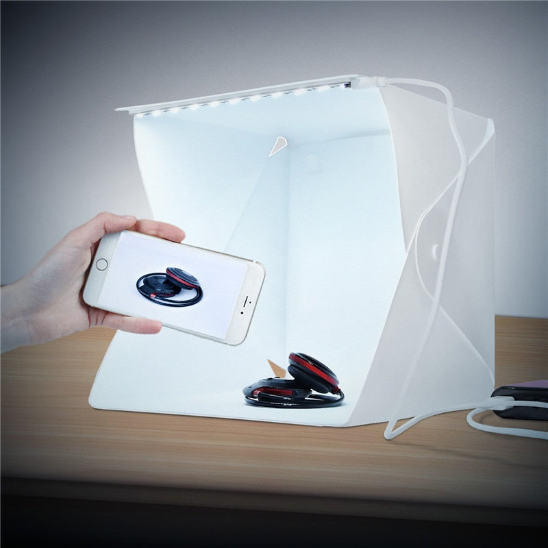 fosoto Portable LED Light Folding Studio Diffuse Soft Box 24cm 9" Black White Mini Photography Background Photo Studio lightbox