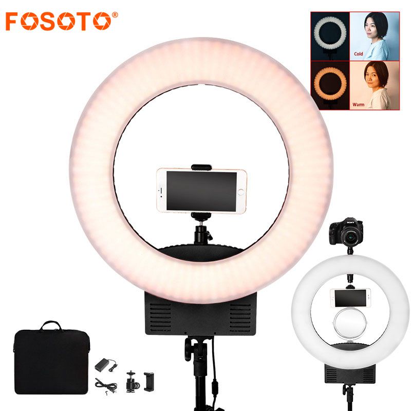 Fosoto RL-12 iluminación fotográfica bicolor 3200K-5600K CRI93 dos zapatos calientes para cámara foto estudio teléfono Video anillo lámpara de luz