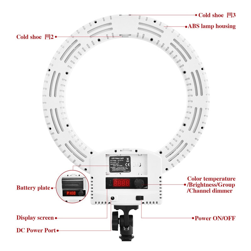 fosoto RL-12 Bi-color Photographic lighting 3 Hot Shoe 3200-5600K 240 Leds Selfie Ring Lamp For Phone Camera Video Photo Makeup