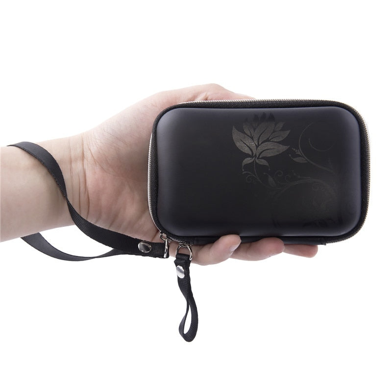 fosoto New Portable Mini Hard Storage Bag Shoulder Strap EVA/PU Bags for Earphone Headphone SD Cards Cable Cord Wire Coin Purse